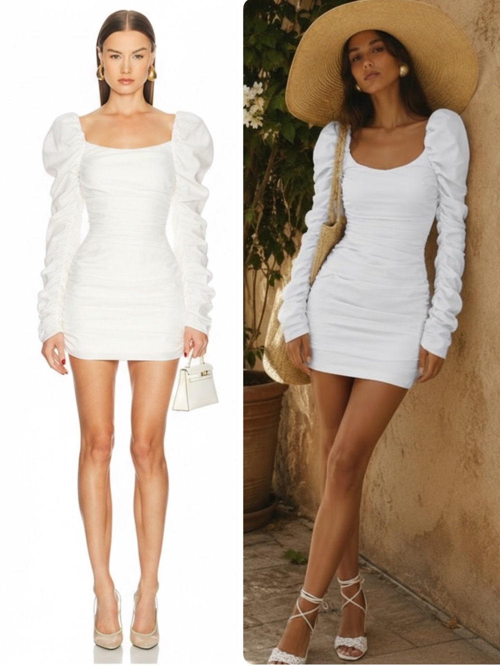 Caroline Constas Maxine Cotton Ivory Ruched Puff-Sleeve Mini Dress NWT $480